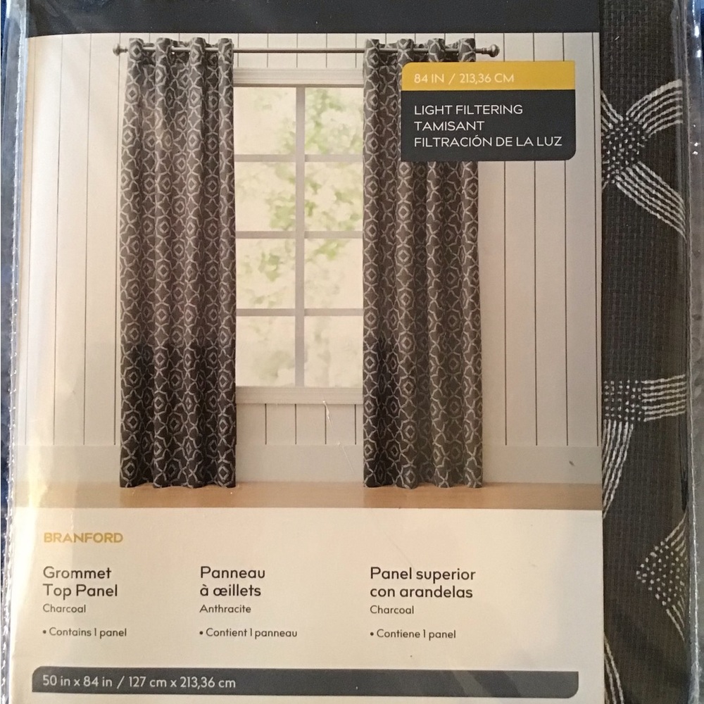 COPY - Grommet top curtain panel charcoal and white color light filtering 50 x …